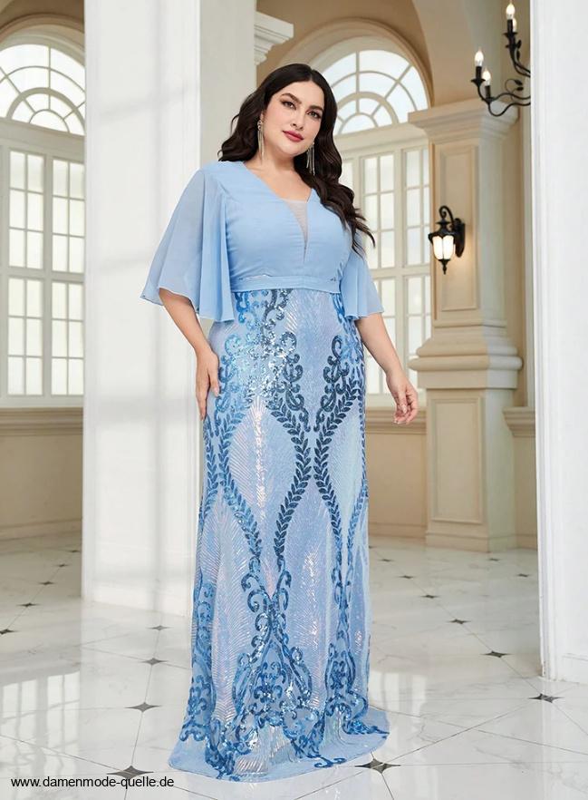 Maxi Sommerkleid Elegant mit Pailletten in Hellblau&nbsp;Bodenlang