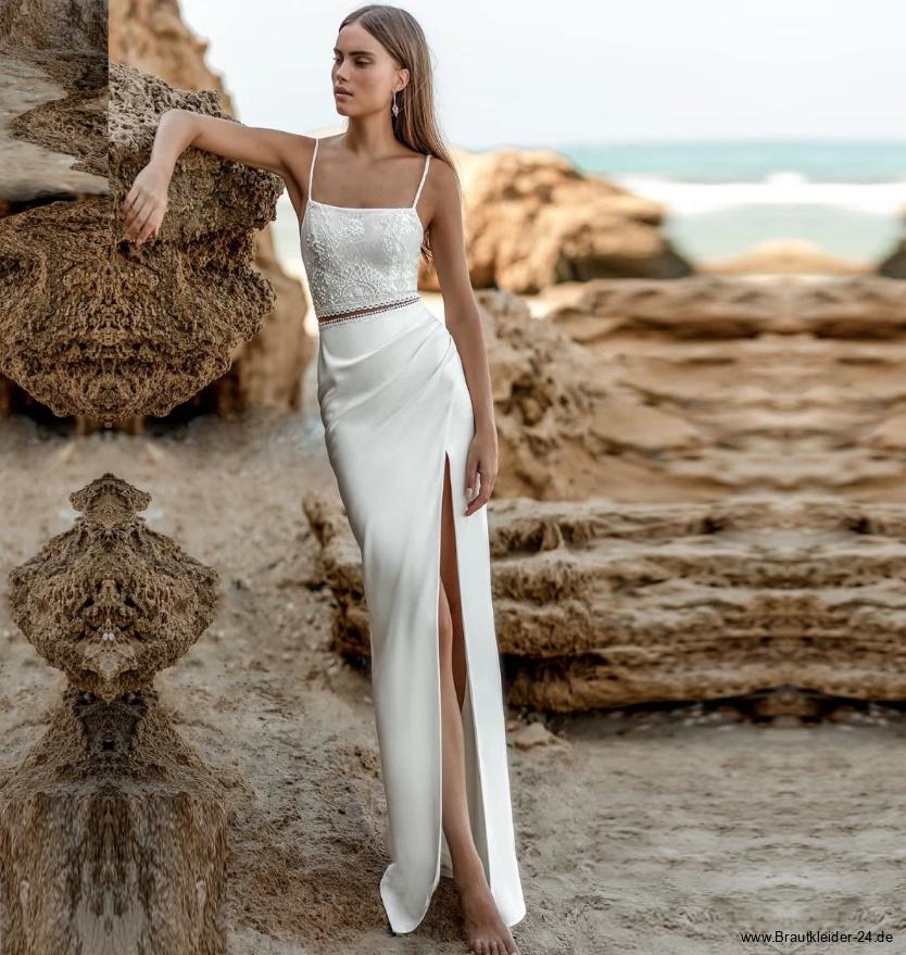 Zweiteiliges Standesamt Hochzeitskleid mit Spaghettiträger und&nbsp;Spitze