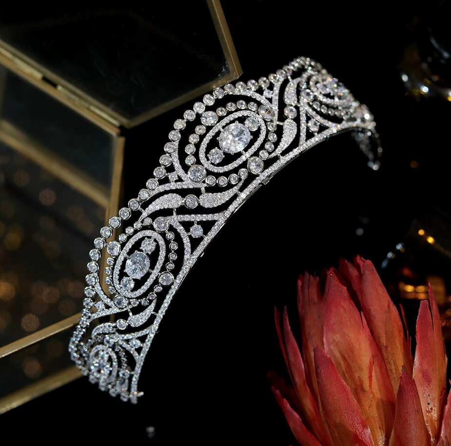 Retro Kristall Braut Tiara Diadem Accessoires Ennie in&nbsp;Silber