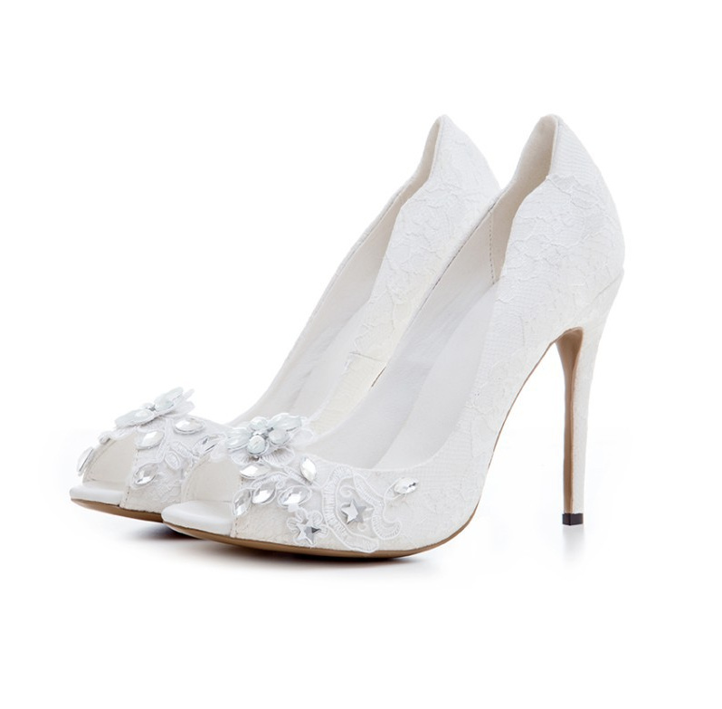 12 CM Ultra High Heels Brautschuhe Delilah mit Kristall&nbsp;Blumen