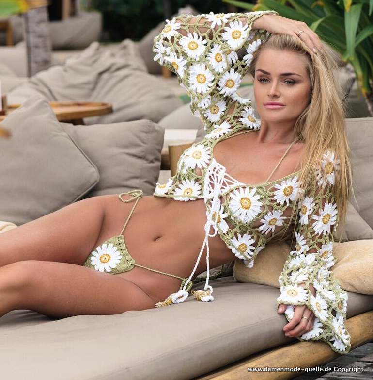 Sexy Crop Langarm Bluse Gehäkelt für den&nbsp;Strand