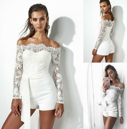 Sexy Overall Body Schulterfrei für den Standesamt in Weiss&nbsp;Kurz