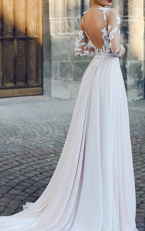 A Linie Langarm Chiffon Brautkleid Blair mit Blumen&nbsp;Ärmel