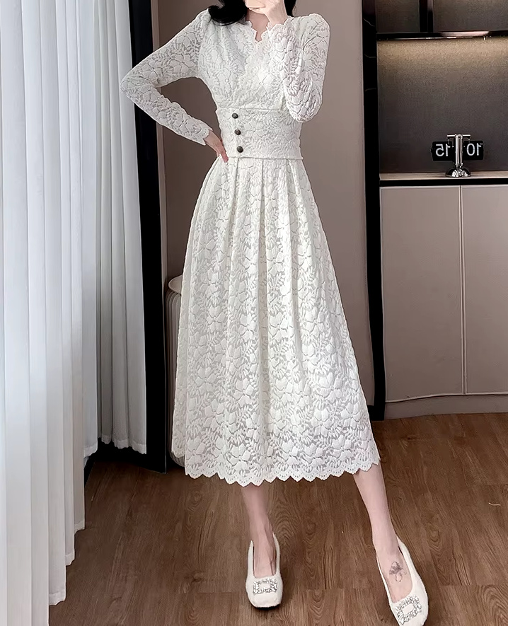 A Line Langarm Standesamtkleid Carlotta Wadenlang aus&nbsp;Spitze