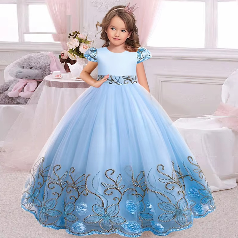 A Linie Blumenmädchenkleid Cassidy in Hellblau mit&nbsp;Stickereien