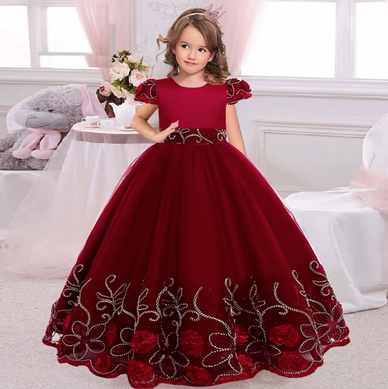 A Linie Blumenmädchenkleid Cassidy Weinrot mit&nbsp;Stickereien