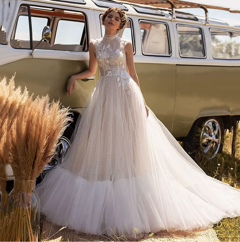 A Linie Boho Brautkleid Dalia mit Spitze und Tüll&nbsp;Applikationen