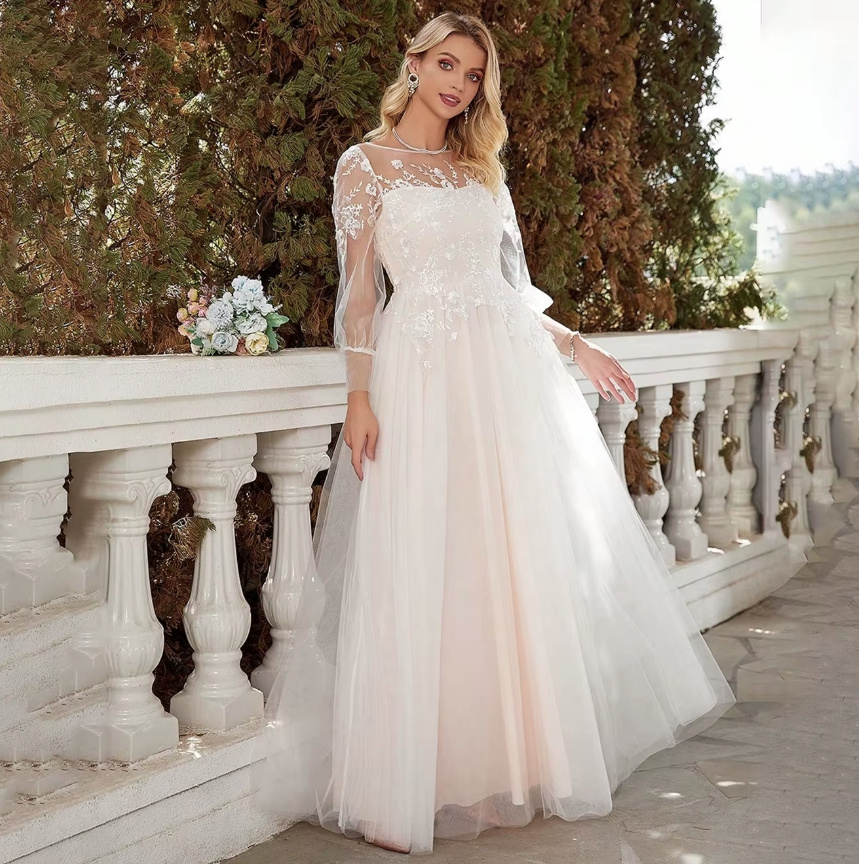 A Linie Boho Langarm Brautkleid Dietgard mit Tattoo Spitze und&nbsp;Tüll