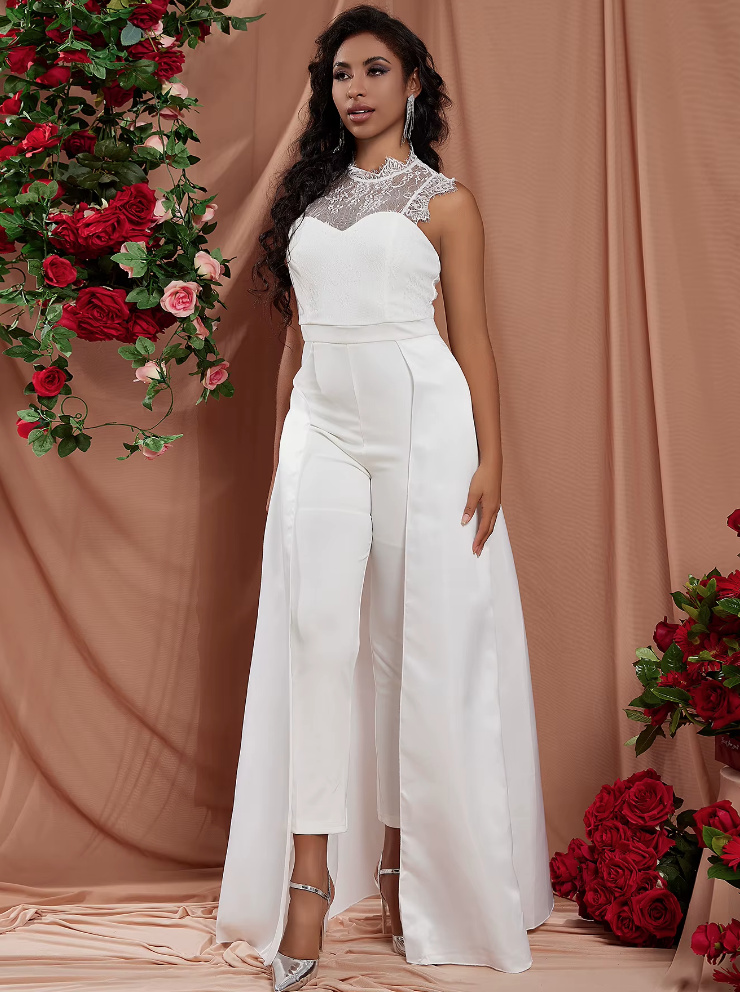 A Linie Braut Overall Einteiler mit Spitze und&nbsp;Schlappe