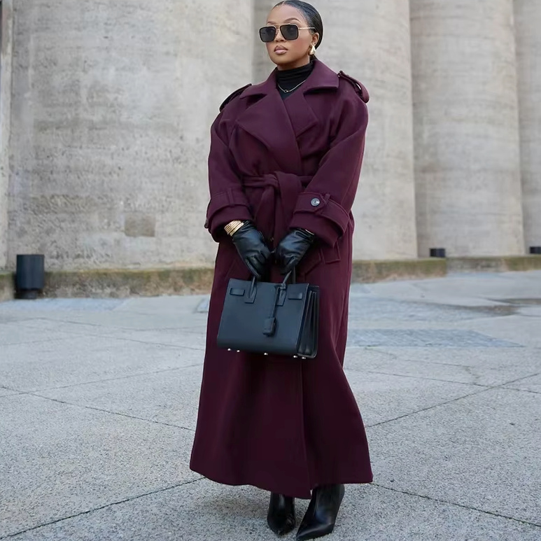 A Linie Damen Wollmantel Dominique Lang Elegant in&nbsp;Dunkelrot