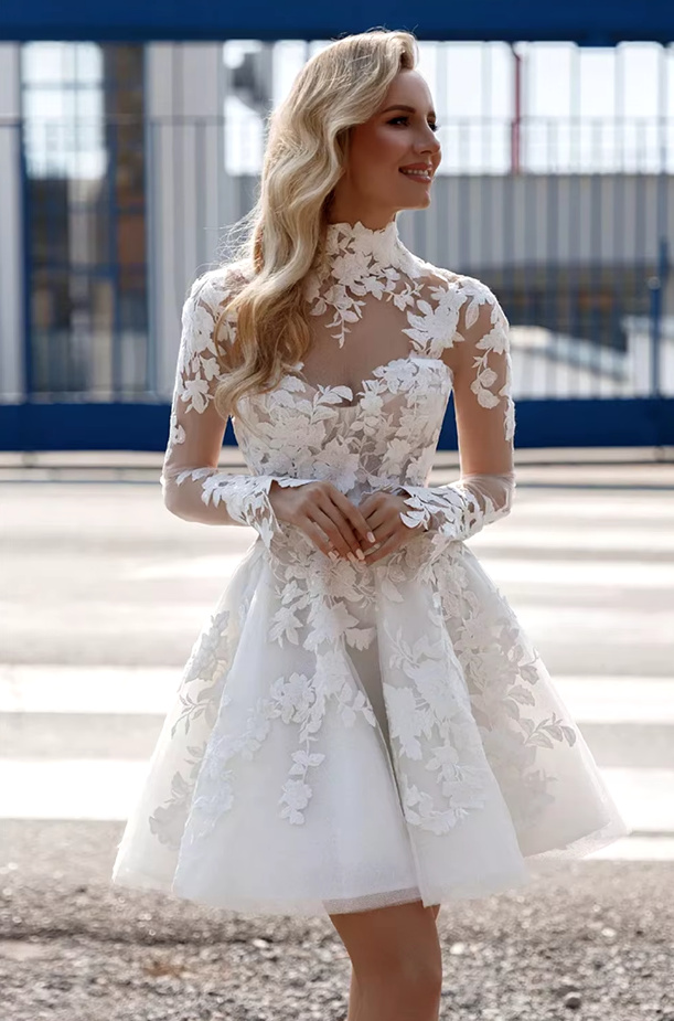 A Linie Langarm Brautkleid Brietta Kurz mit&nbsp;Spitze