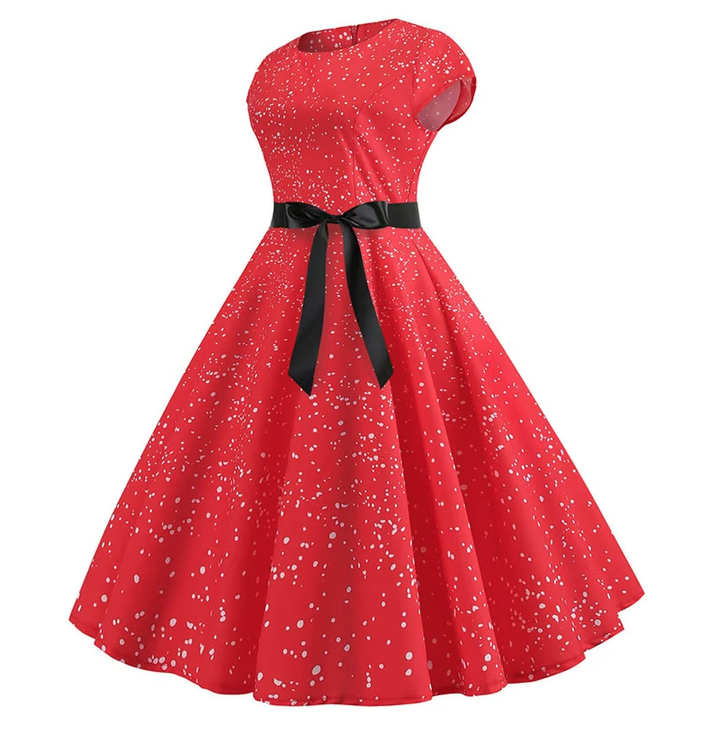 A Linie Vintage 60er Rockabilly Kleid Cécile Knielang in&nbsp;Rot