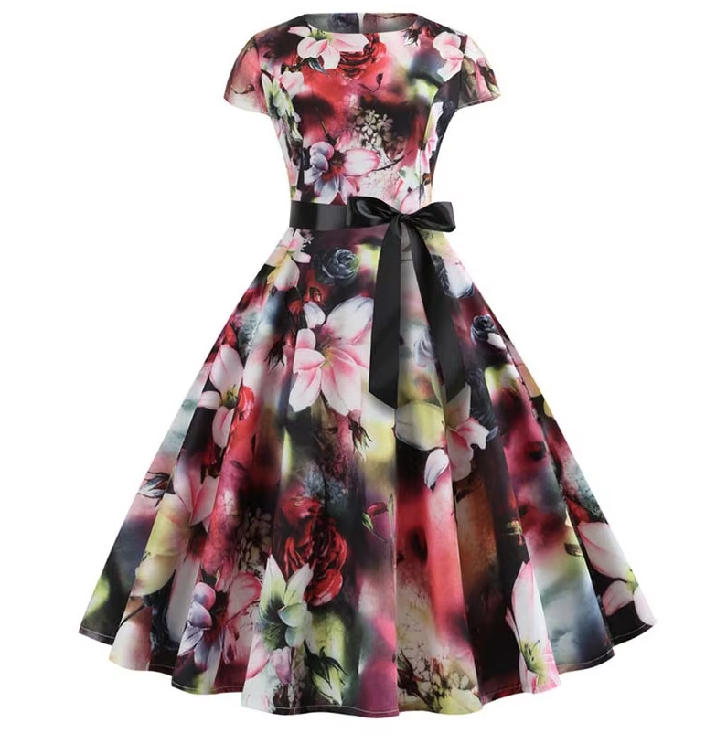 A Linie Vintage 60er Rockabilly Kleid Cécile Knielang mit&nbsp;Blumenmuster