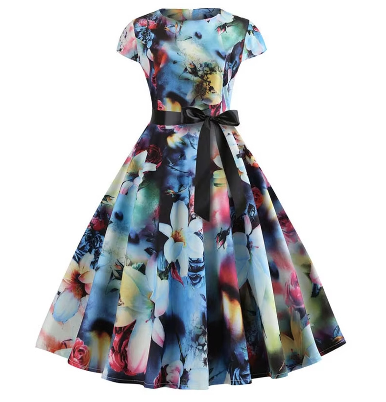 A Linie Vintage 60er Rockabilly Kleid Charlie Knielang mit&nbsp;Blumenmuster