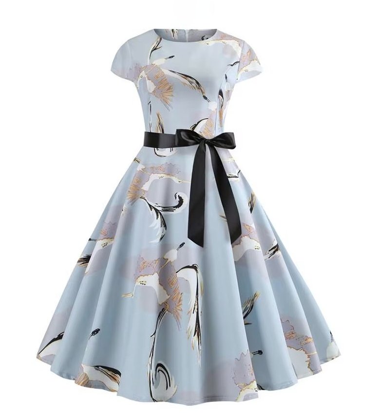 A Linie Vintage 60er Rockabilly Kleid Charline Knielang in&nbsp;Hellblau