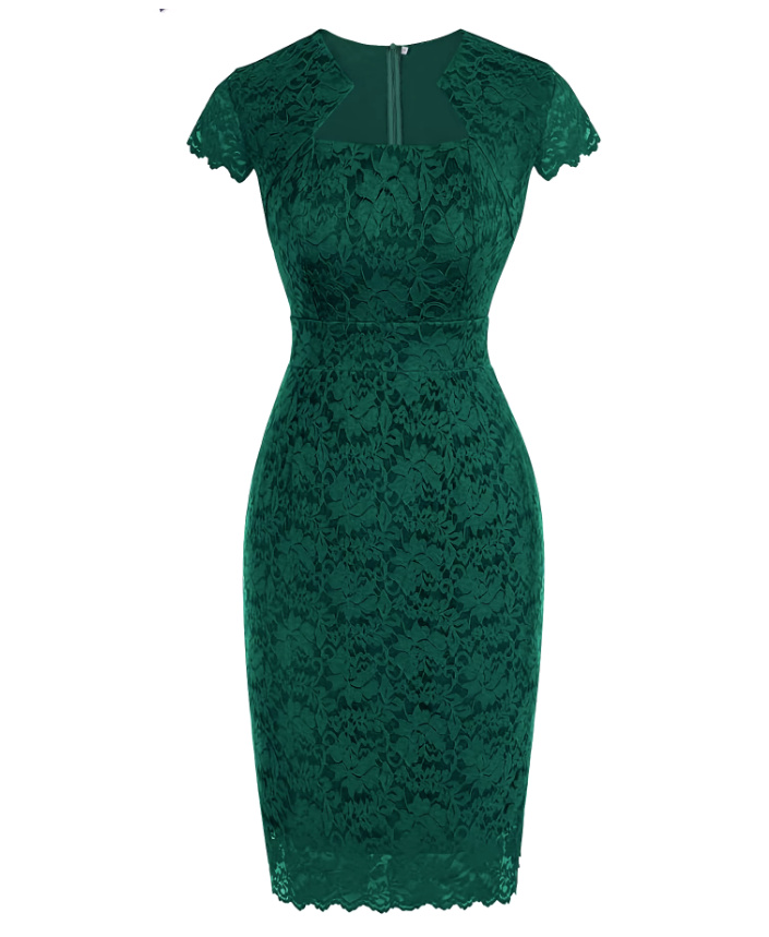 Bleistift Bodycon Vintage Rockabilly Kleid Knielang Grün aus&nbsp;Spitze