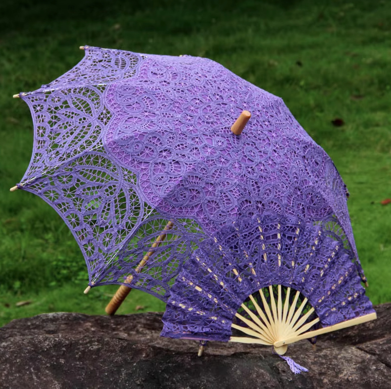 Brautschirm Dinah mit Fächer im Set&nbsp;Lila