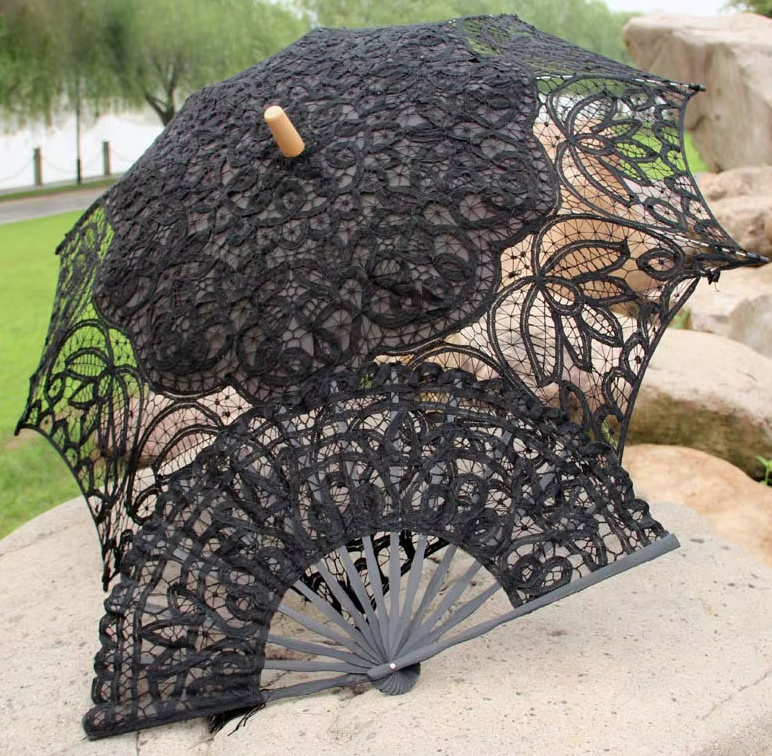 Brautschirm Dinah mit Fächer im Set&nbsp;Schwarz