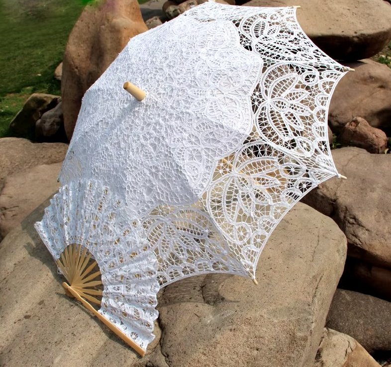 Brautschirm Dinah mit Fächer im Set&nbsp;Weiß