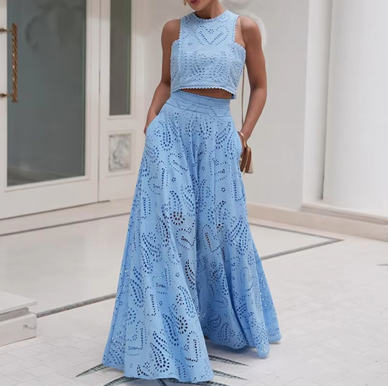 Damen A Linie Zweiteiler Elegant in Hellblau für Gäste Rock und Top im&nbsp;Set