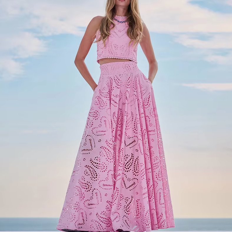 Damen A Linie Zweiteiler Elegant in Rosa für Gäste Rock und Top im&nbsp;Set