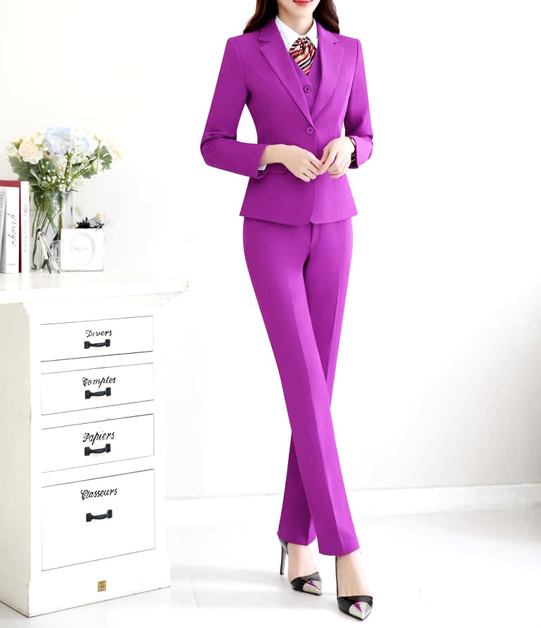Damen Hosenanzug in Lila Schmal Geschnitten Elegant