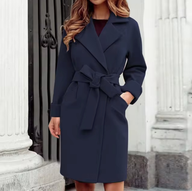 Damen Kurzmantel zum Binden in Marineblau&nbsp;Elegant