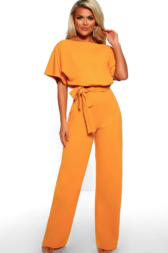 Damen Overall Jumpsuit Einteiler Caroline Elegant mit Schleife in&nbsp;Gelb