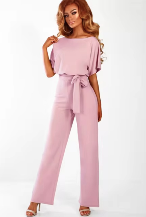 Damen Overall Jumpsuit Einteiler Caroline Elegant mit Schleife in&nbsp;Rosa