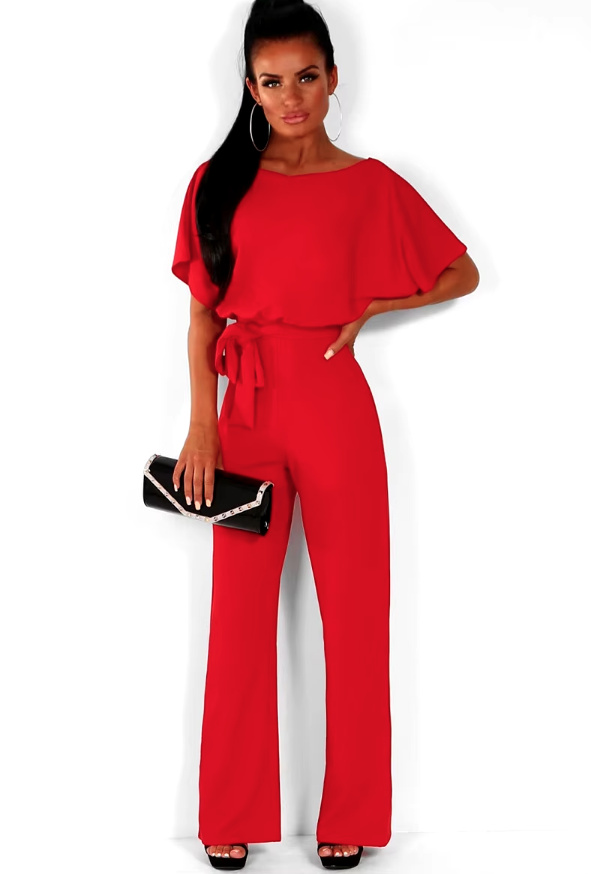 Damen Overall Jumpsuit Einteiler Caroline Elegant mit Schleife in&nbsp;Rot