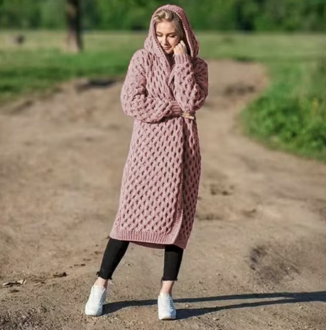 Dicke Warme Strickjacke Christiane mit Kapuze&nbsp;Rosa