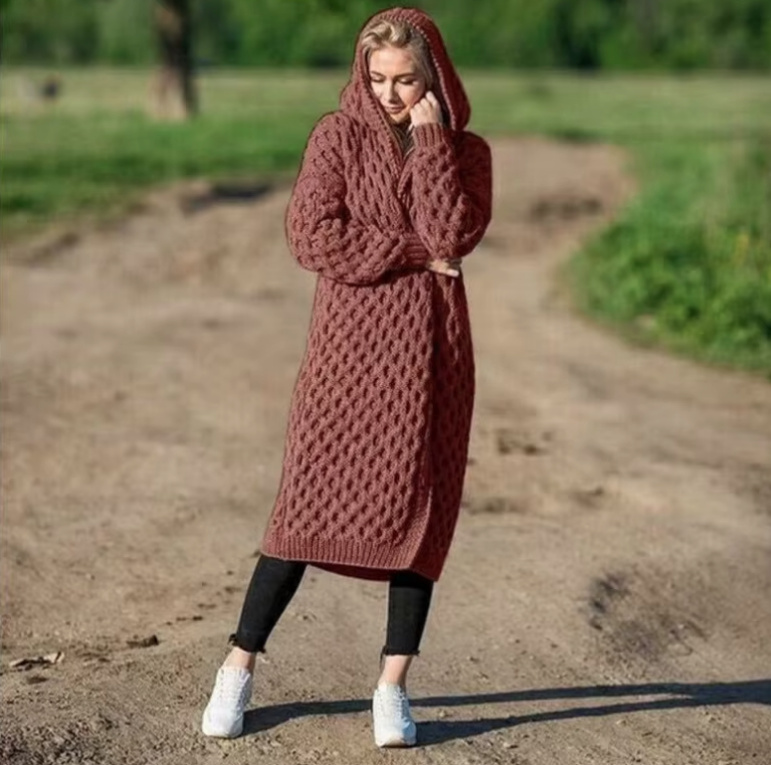 Dicke Warme Strickjacke Christiane mit Kapuze Rost&nbsp;Braun