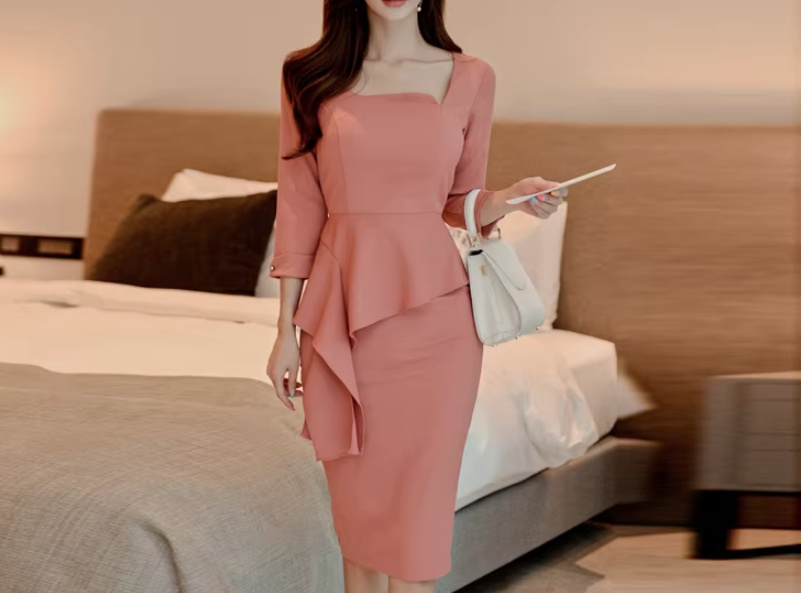 Elegantes Bodycon Rüschen Kleid in&nbsp;Altrosa