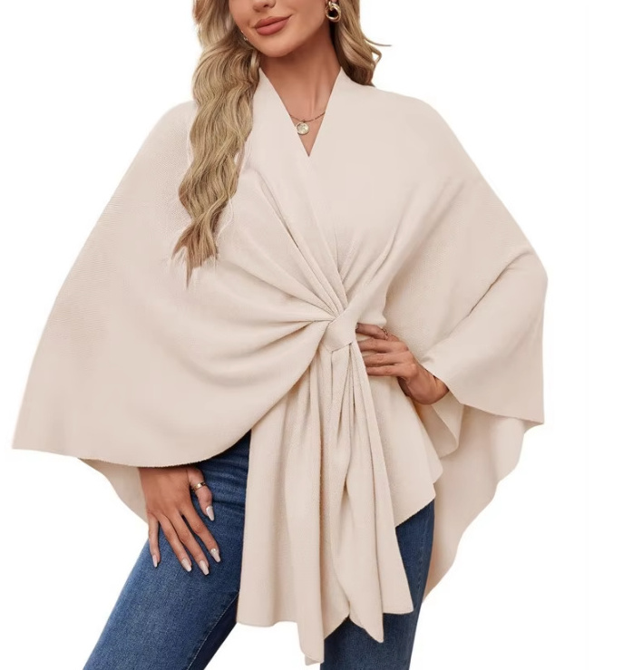 Elegantes Damen Kaschmir Cape Poncho in&nbsp;Elfenbein