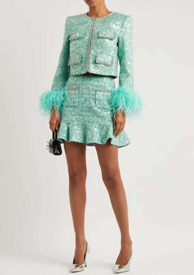 Elegantes Glitzer Damen Kostüm Kurz in&nbsp;Hellgrün