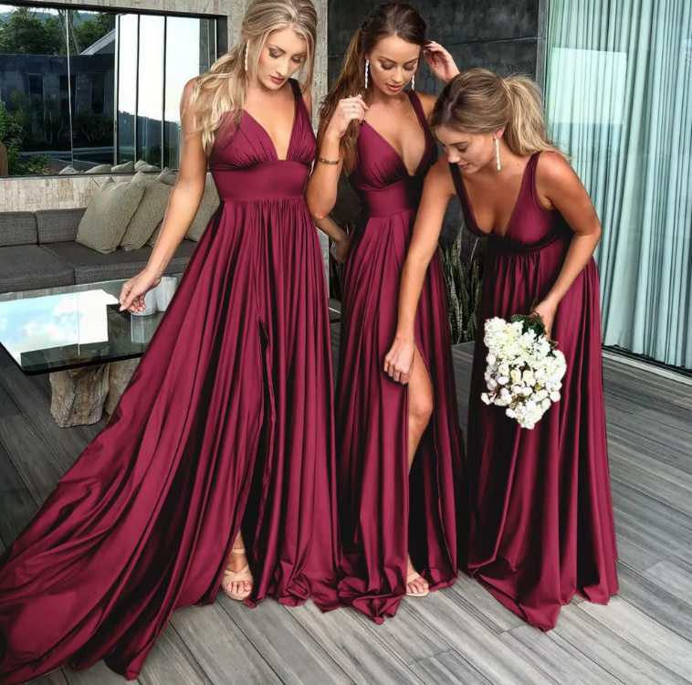 Empire Brautjungfernkleid Bella mit V Ausschnitt in&nbsp;Weinrot