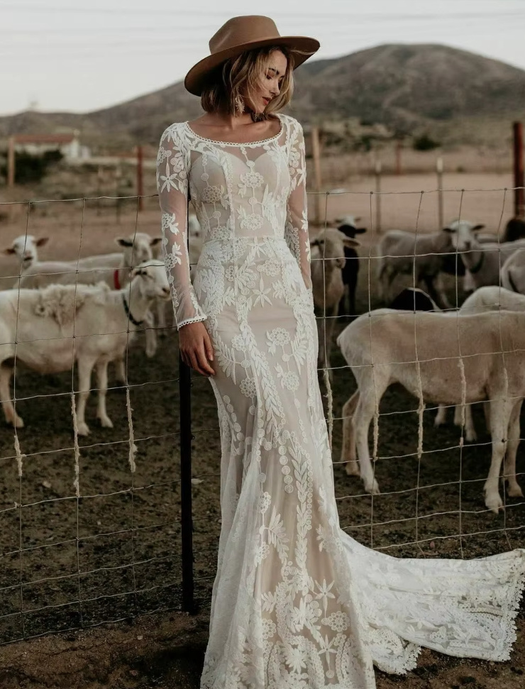 Fit and Flare Langarm Boho Brautkleid Chinara mit Spitze&nbsp;Hochzeitskleid