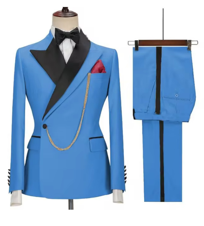 Hochzeitsanzug für den Bräutigam Zweiteilig mit Reverskragen Dunkelblau&nbsp;Schwarz