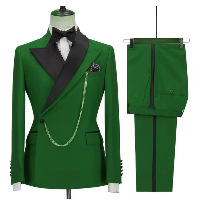 Hochzeitsanzug für den Bräutigam Zweiteilig mit Reverskragen Dunkelgrün&nbsp;Schwarz