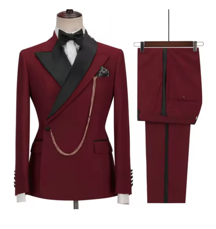 Hochzeitsanzug für den Bräutigam Zweiteilig mit Reverskragen Weinrot&nbsp;Schwarz