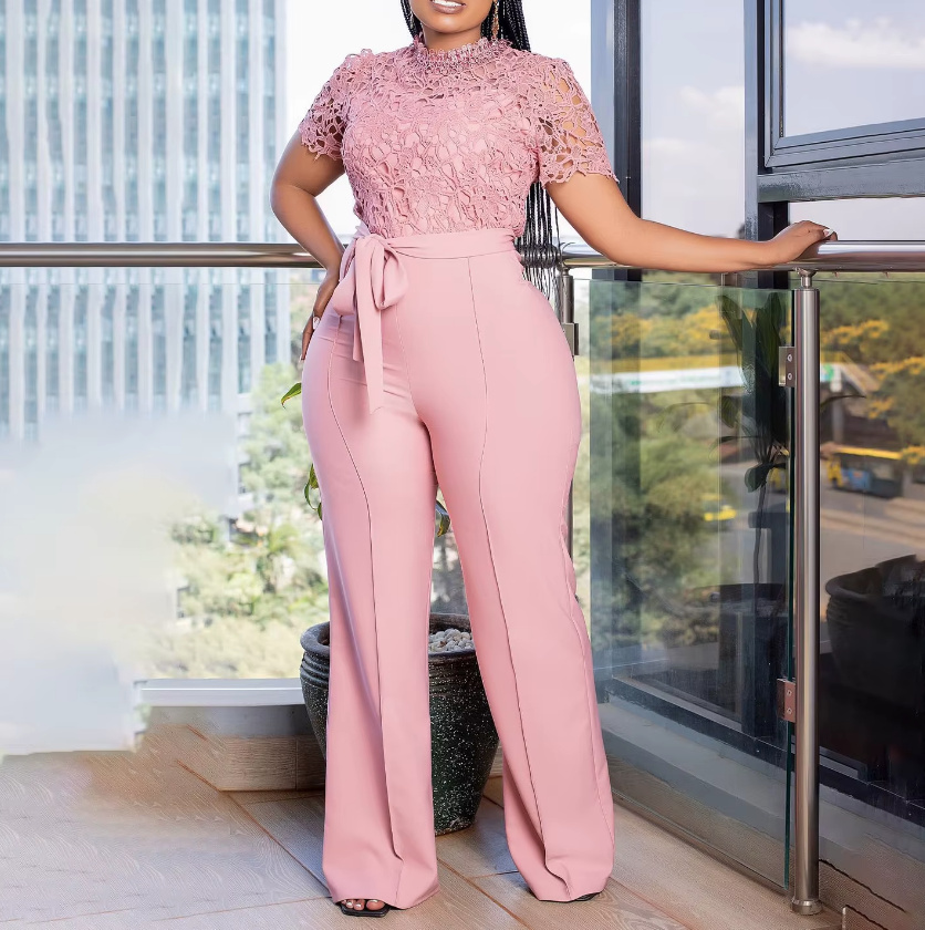 I Linie Patchwork Braut Overall Kurzarm Einteiler Cathy in Rosa mit&nbsp;Spitze