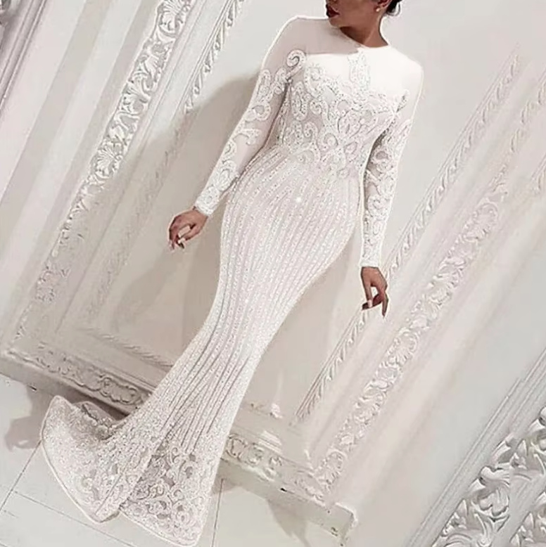 Langarm Pailletten Meerjungfrau Kleid Dyre für den Standesamt&nbsp;Online