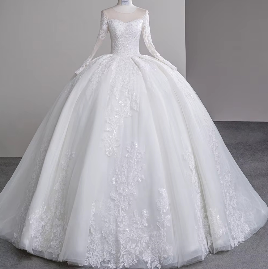 Luxus Langarm Prinzessinnen Brautkleid Carry mit Perlen Pailletten&nbsp;Applikationen