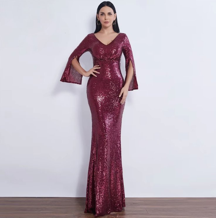 Pailletten Glitzer Meerjungfrau Abendkleid Dahlia&nbsp;Dunkelrot