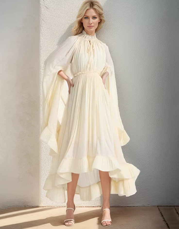 Patchwork Rüschen Maxi Kleid Elegant in Ivory