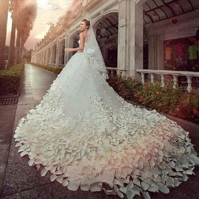 Prinzessin Luxus Ball Linie Brautkleid Dominika mit Blumen und Kapellen&nbsp;Schleppe