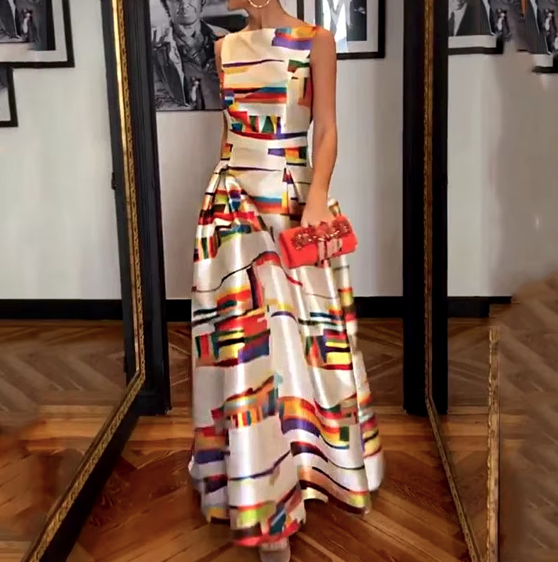 Schulterfreies Satin Maxi Kleid Elegant für Hochzeitsgäste&nbsp;Bunt