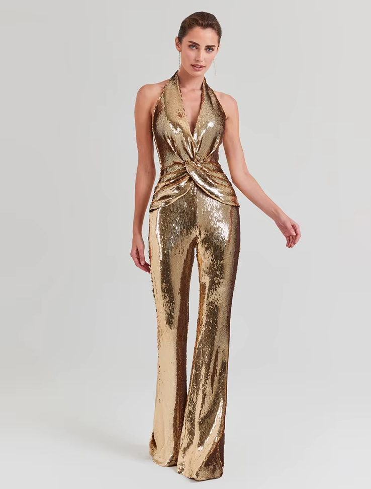Sexy Glitzer Braut Overall Einteiler in Gold&nbsp;Standesamtmode