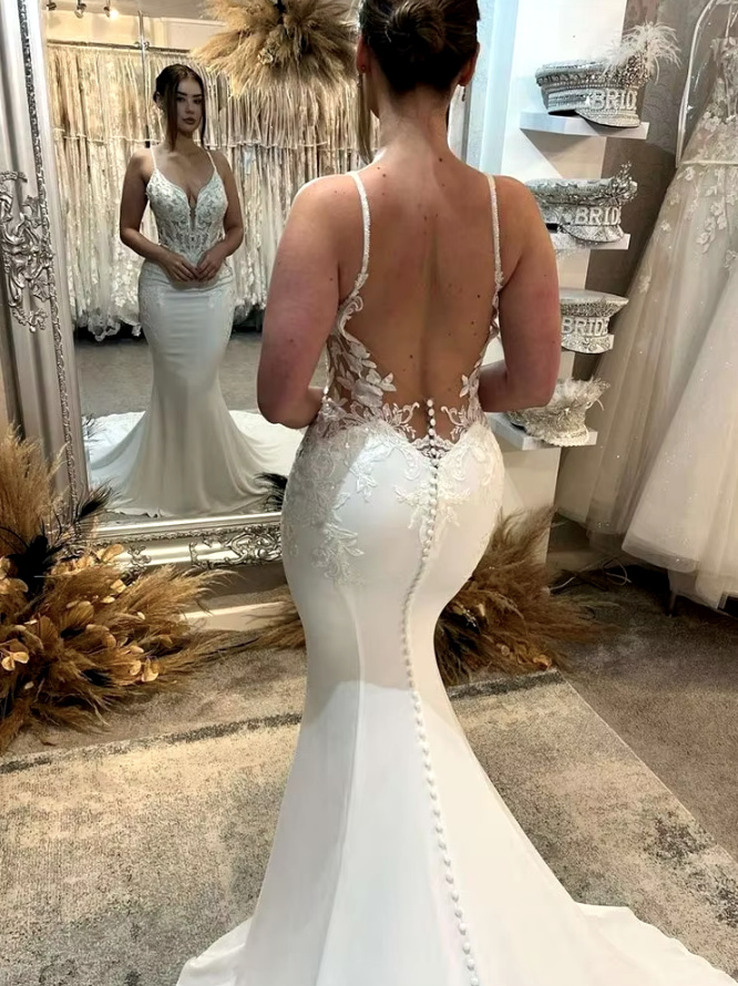 Sexy Meerjungfrau Brautkleid Bine mit Rückenausschnitt und&nbsp;Schleppe