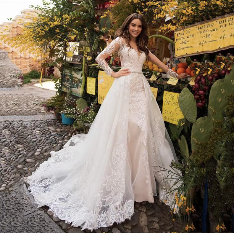 Sexy Meerjungfrau Brautkleid Dunja mit Abnehmbarem Rock und Spitze&nbsp;Bodenlang